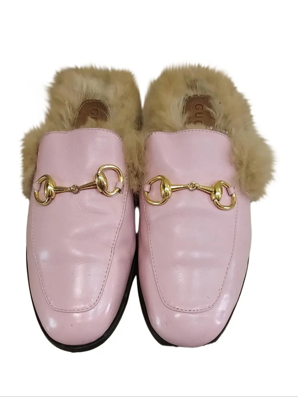 Brand Unkown Pink Fur-Trim Horsebit Mules - Picture 3 of 8